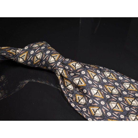 Pierre Balmain 100% Silk Tie Navy Brown Geometric Mens Luxury Necktie - Picture 1 of 5